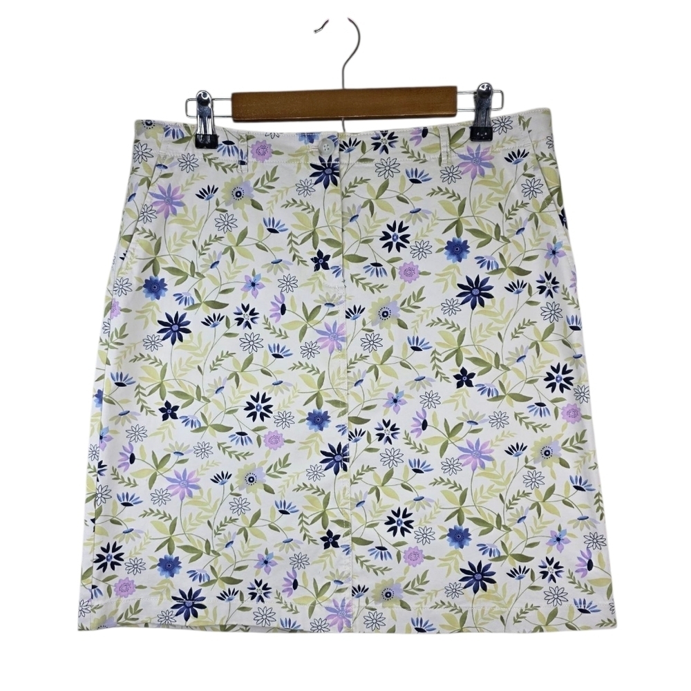 J. Jill Live-in-Chino Beige Purple Blue‎ Floral  Cotton Size 10 Mini Skirt